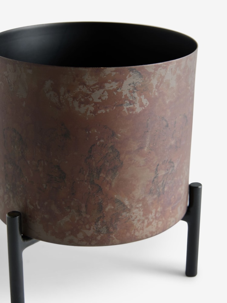 French Connection Black/Bronze Patina Metal Stand Plant Pot - Image 2 of 3