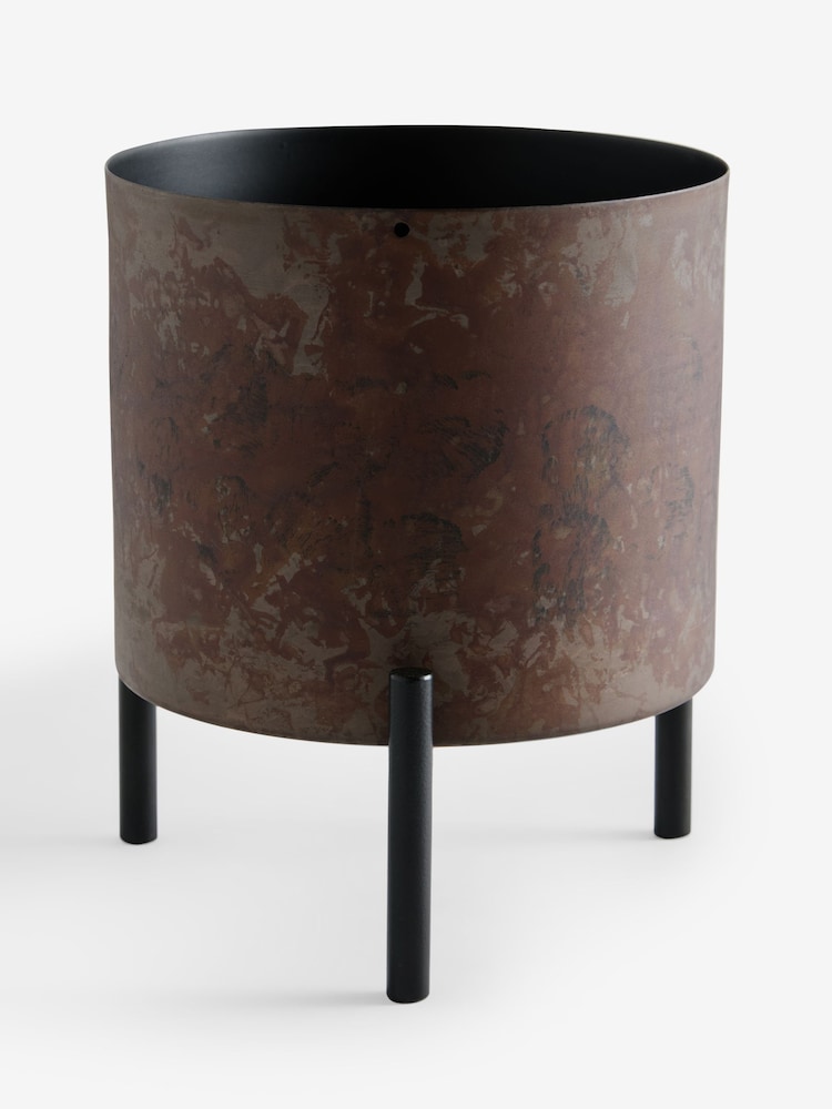 French Connection Black/Bronze Patina Metal Stand Plant Pot - Image 3 of 3