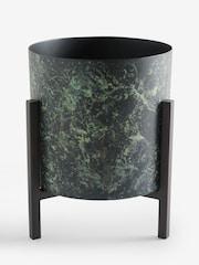 French Connection Green/Black Small Patina Metal Stand Plant Pot - Image 3 of 5