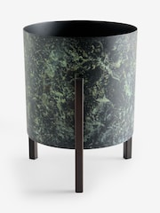 French Connection Green/Black Small Patina Metal Stand Plant Pot - Image 4 of 5