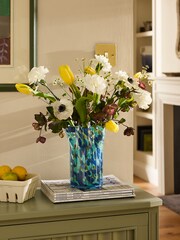 Nina Campbell Teal Blue Fluted Confetti Glass Vase - Image 1 of 3