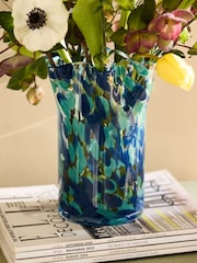 Nina Campbell Teal Blue Fluted Confetti Glass Vase - Image 3 of 3