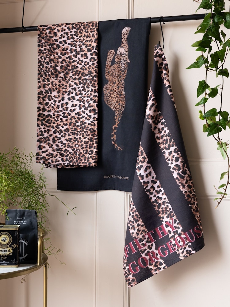 Rockett St George Set of 3 Leopard Tea Towels - Image 1 of 3
