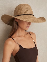 Reiss Natural Elisa Woven Wide Brim Straw Hat - Image 2 of 4