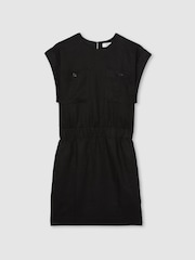 Reiss Black Karly Linen Short Sleeve Mini Dress - Image 2 of 6