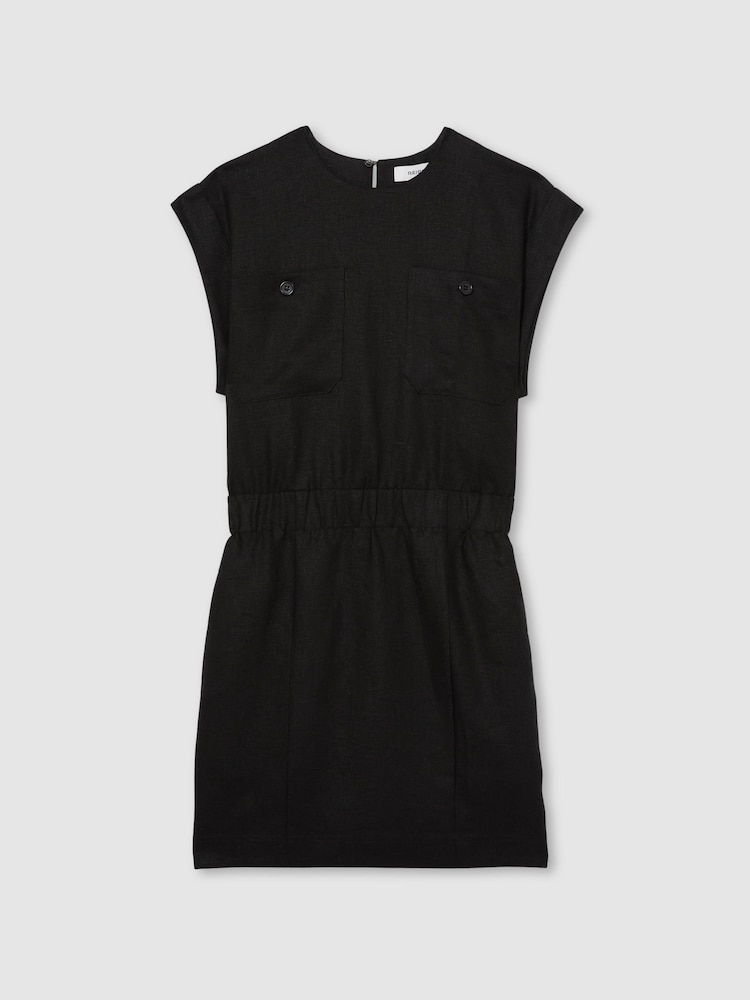 Reiss Black Karly Linen Short Sleeve Mini Dress - Image 2 of 6