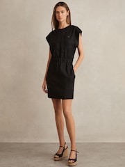 Reiss Black Karly Linen Short Sleeve Mini Dress - Image 3 of 6