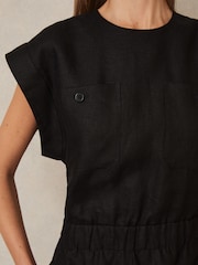 Reiss Black Karly Linen Short Sleeve Mini Dress - Image 4 of 6