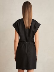 Reiss Black Karly Linen Short Sleeve Mini Dress - Image 5 of 6