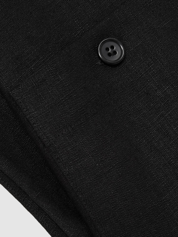 Reiss Black Karly Linen Short Sleeve Mini Dress - Image 6 of 6