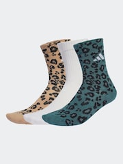 adidas Natural Leopard Print 3 Pack Crew Socks - Image 1 of 3
