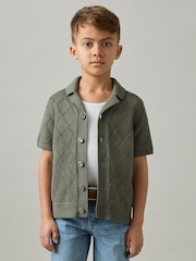Reiss Dark Sage Filby Cotton Blend Diamond Knit Shirt - Image 2 of 4
