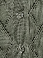 Reiss Dark Sage Filby Cotton Blend Diamond Knit Shirt - Image 4 of 4