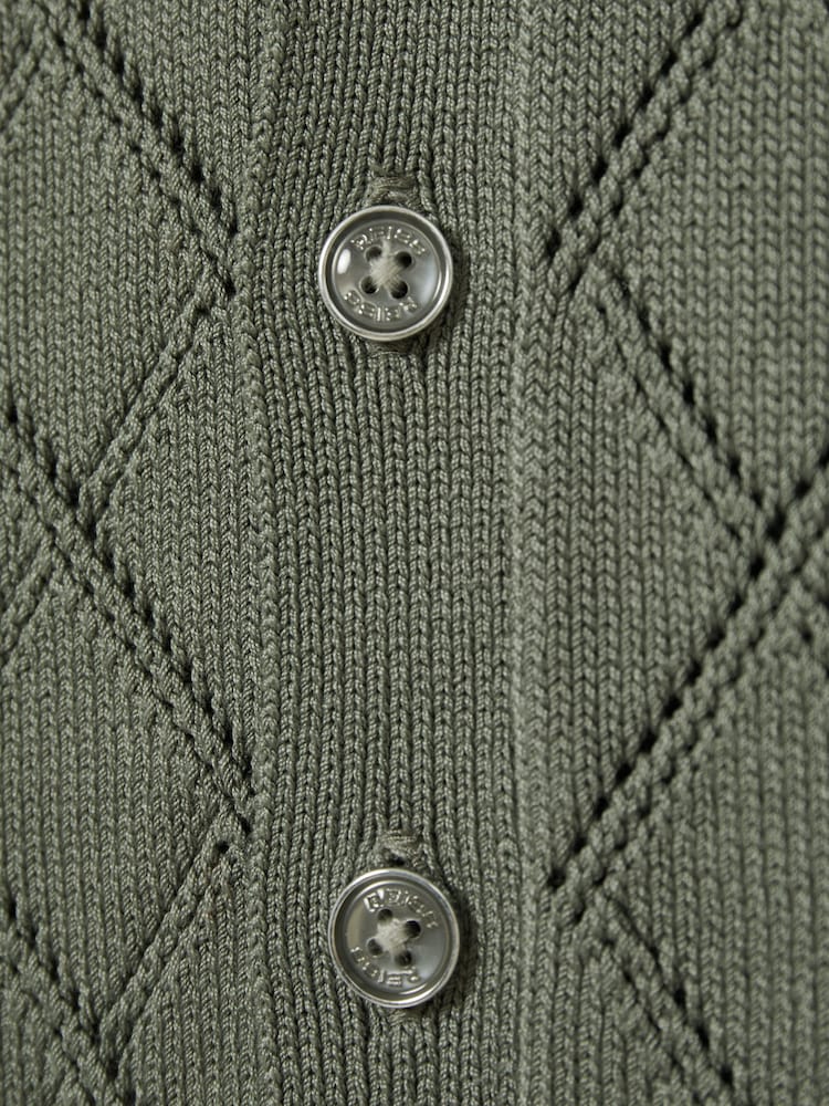 Reiss Dark Sage Filby Cotton Blend Diamond Knit Shirt - Image 4 of 4