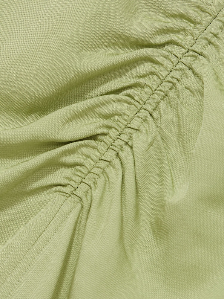 Reiss Green Pari Ruched Sleeveless Midi Dress With Linen - Image 6 of 6