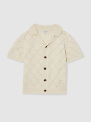 Reiss Off White Filby Cotton Blend Diamond Knit Shirt - Image 1 of 4