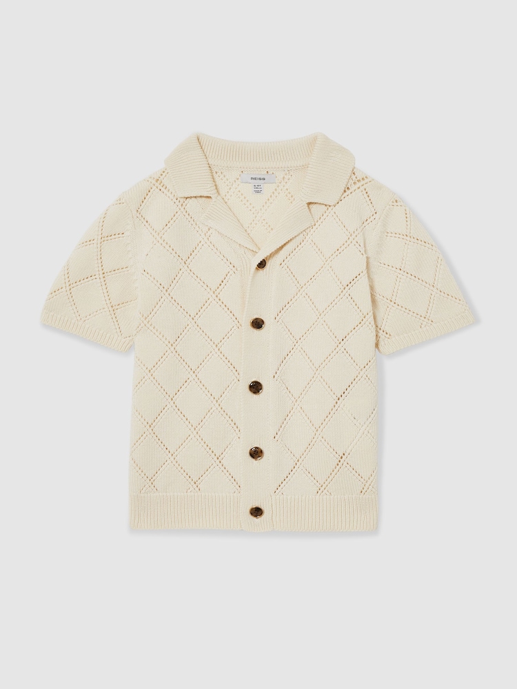 Reiss Off White Filby Cotton Blend Diamond Knit Shirt - Image 1 of 4