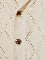 Reiss Off White Filby Cotton Blend Diamond Knit Shirt - Image 4 of 4