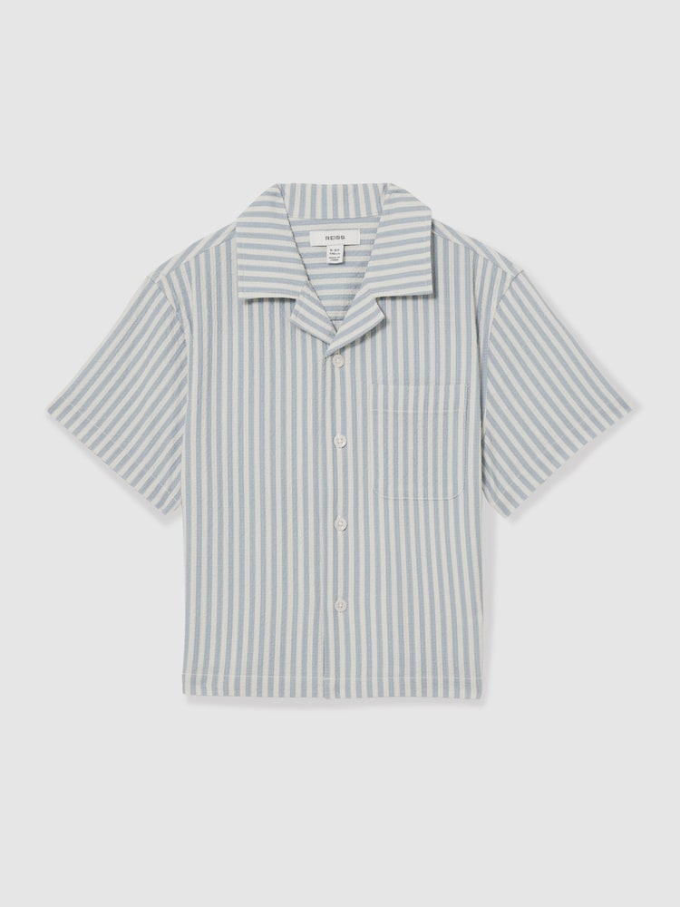 Reiss Soft Blue/White Sensei Seersucker Striped Shirt - Image 2 of 4