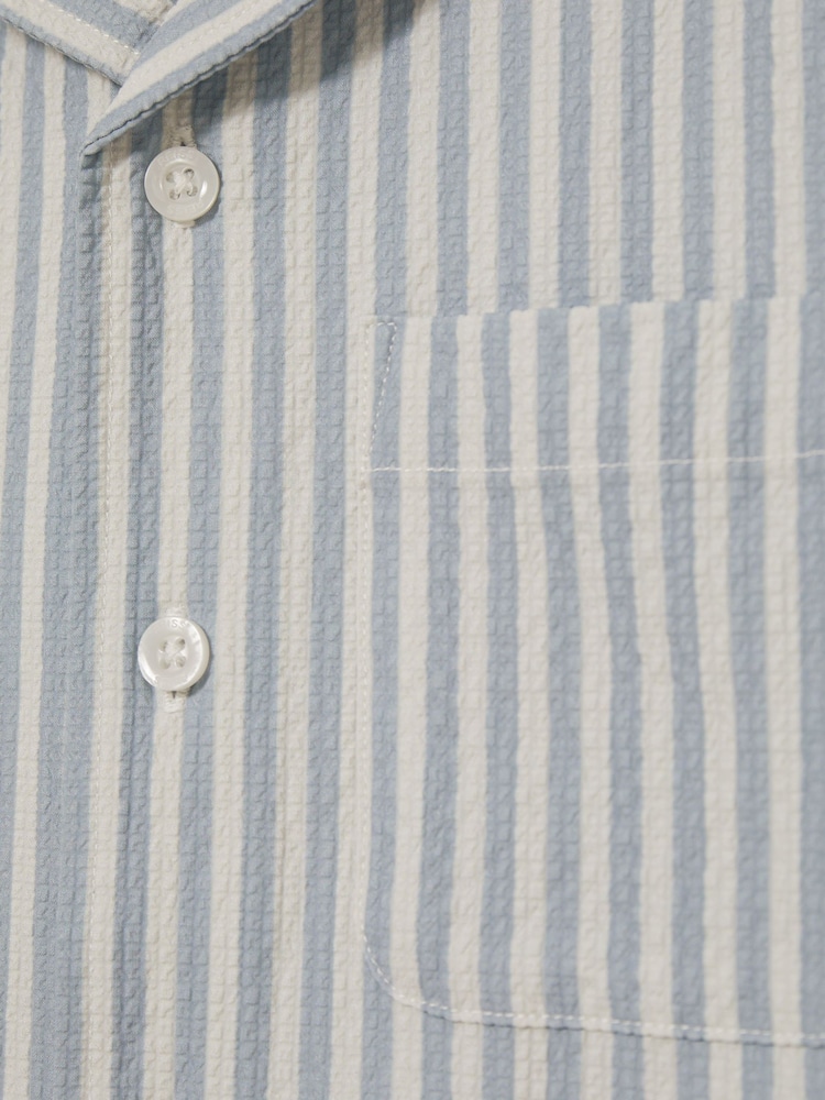 Reiss Soft Blue/White Sensei Seersucker Striped Shirt - Image 4 of 4