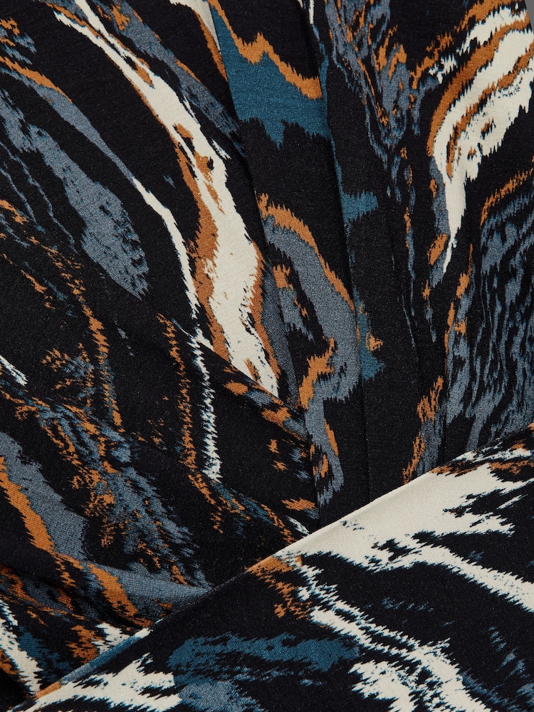 Reiss Black/Blue Jasmine Jersey Printed Tie-Waist Mini Dress - Image 5 of 5