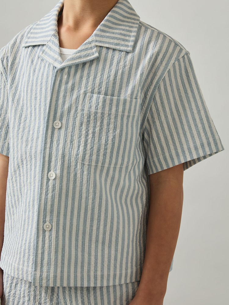 Reiss Soft Blue/White Sensei Seersucker Striped Shirt - Image 1 of 4