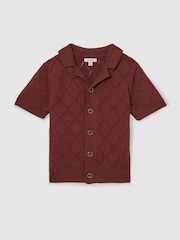 Reiss Paprika Red Filby Cotton Blend Diamond Knit Shirt - Image 1 of 4