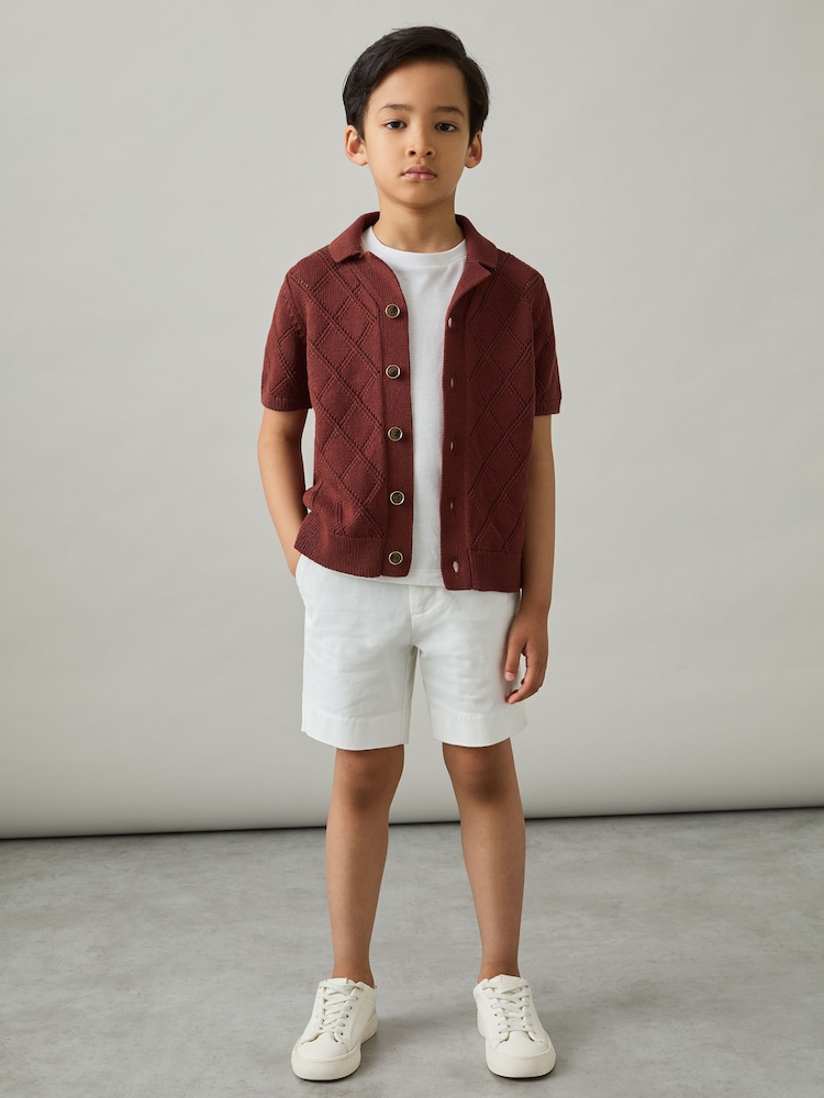 Reiss Paprika Red Filby Cotton Blend Diamond Knit Shirt - Image 2 of 4