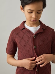 Reiss Paprika Red Filby Cotton Blend Diamond Knit Shirt - Image 3 of 4