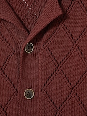 Reiss Paprika Red Filby Cotton Blend Diamond Knit Shirt - Image 4 of 4