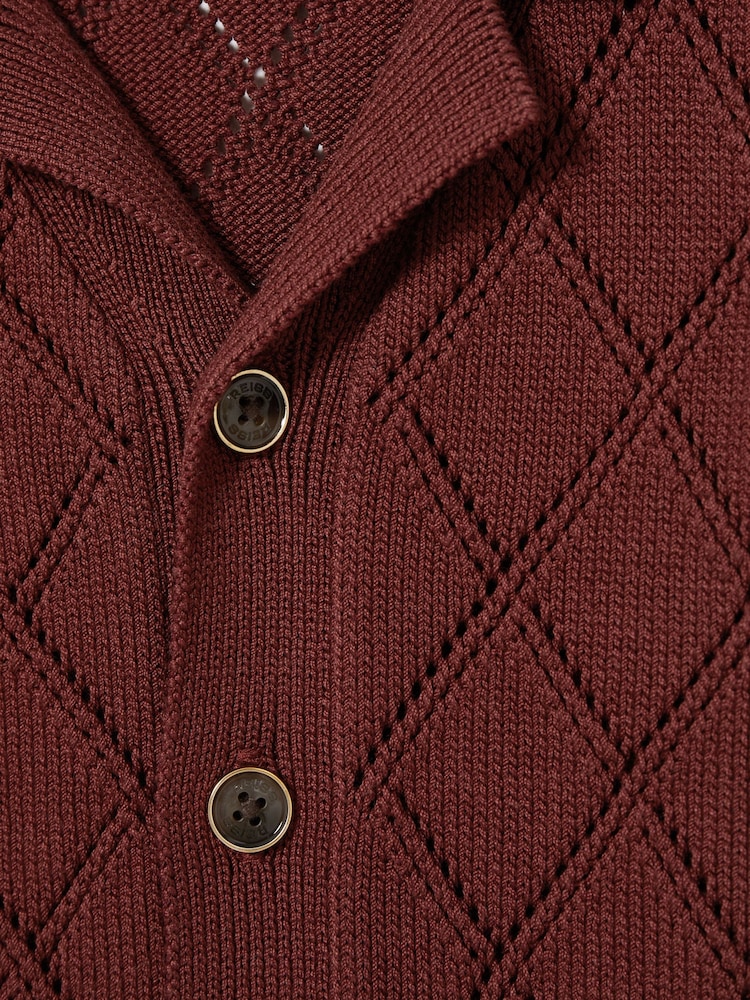 Reiss Paprika Red Filby Cotton Blend Diamond Knit Shirt - Image 4 of 4