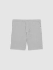 Reiss Navy/White Sail Stretch-Cotton Seersucker Striped Shorts - Image 2 of 6