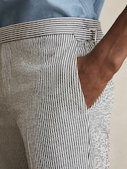 Reiss Navy/White Sail Stretch-Cotton Seersucker Striped Shorts - Image 4 of 6