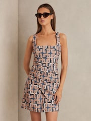 Reiss Blue Simone Chain Print Mini Dress - Image 1 of 5