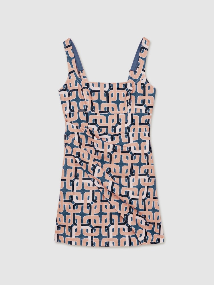 Reiss Blue Simone Chain Print Mini Dress - Image 2 of 5