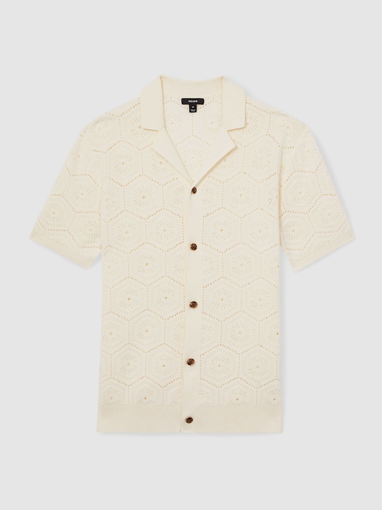 Reiss Off White Royce Pointelle Button-Through Shirt - Image 2 of 6