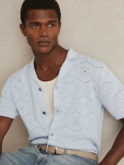 Reiss Soft Blue Royce Pointelle Button-Through Shirt - Image 1 of 6