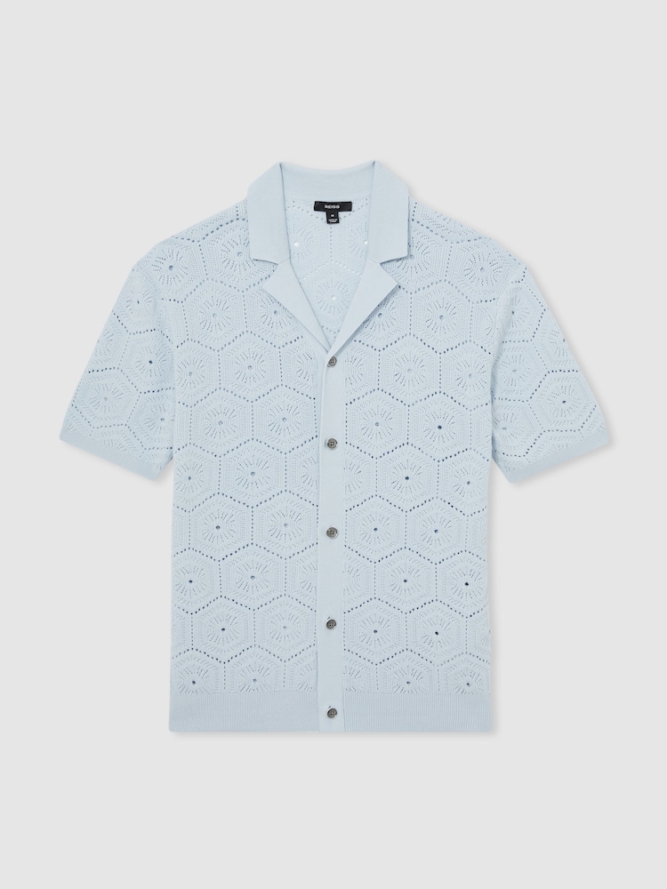 Reiss Soft Blue Royce Pointelle Button-Through Shirt - Image 2 of 6