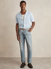 Reiss Soft Blue Royce Pointelle Button-Through Shirt - Image 3 of 6