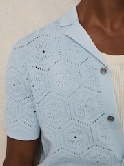 Reiss Soft Blue Royce Pointelle Button-Through Shirt - Image 4 of 6