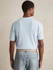 Reiss Soft Blue Royce Pointelle Button-Through Shirt - Image 5 of 6