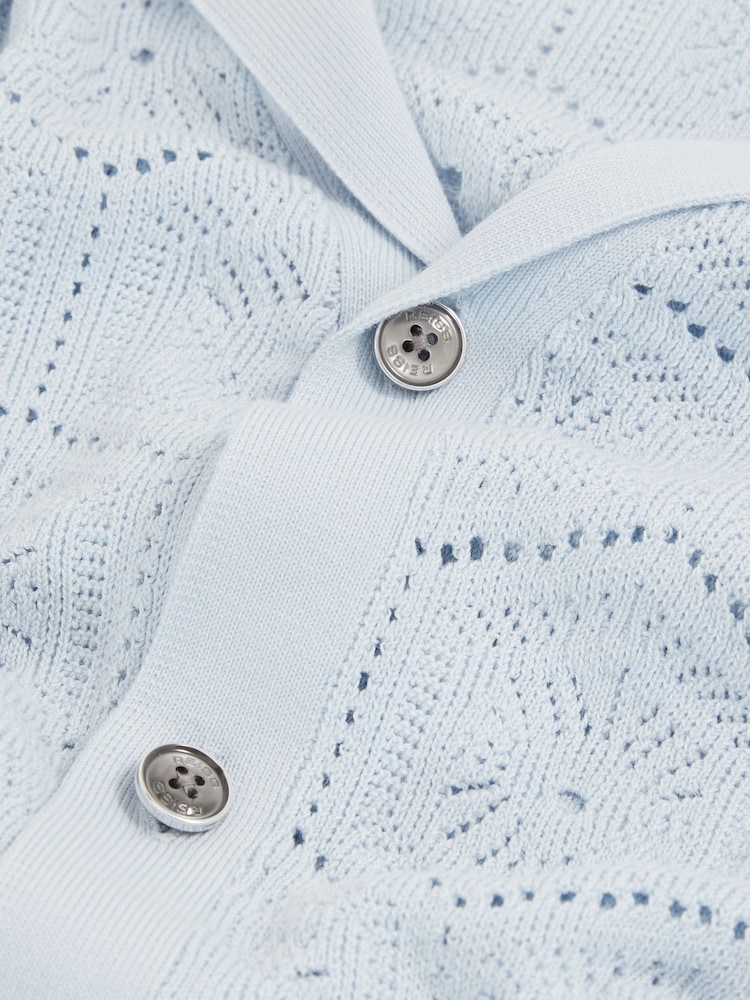 Reiss Soft Blue Royce Pointelle Button-Through Shirt - Image 6 of 6