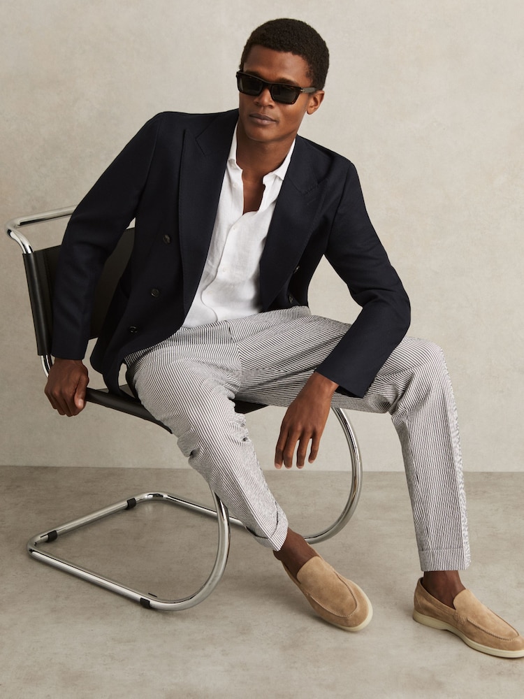 Reiss Navy/White Sail Stretch Seersucker Stripe Trousers - Image 1 of 8