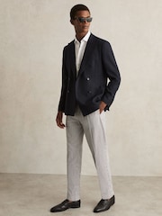Reiss Navy/White Sail Stretch Seersucker Stripe Trousers - Image 3 of 8