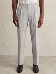 Reiss Navy/White Sail Stretch Seersucker Stripe Trousers - Image 4 of 8