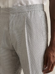 Reiss Navy/White Sail Stretch Seersucker Stripe Trousers - Image 5 of 8