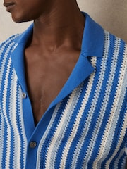 Reiss Blue Multi Carrington Cotton Crochet Stripe Cuban Shirt - Image 3 of 5
