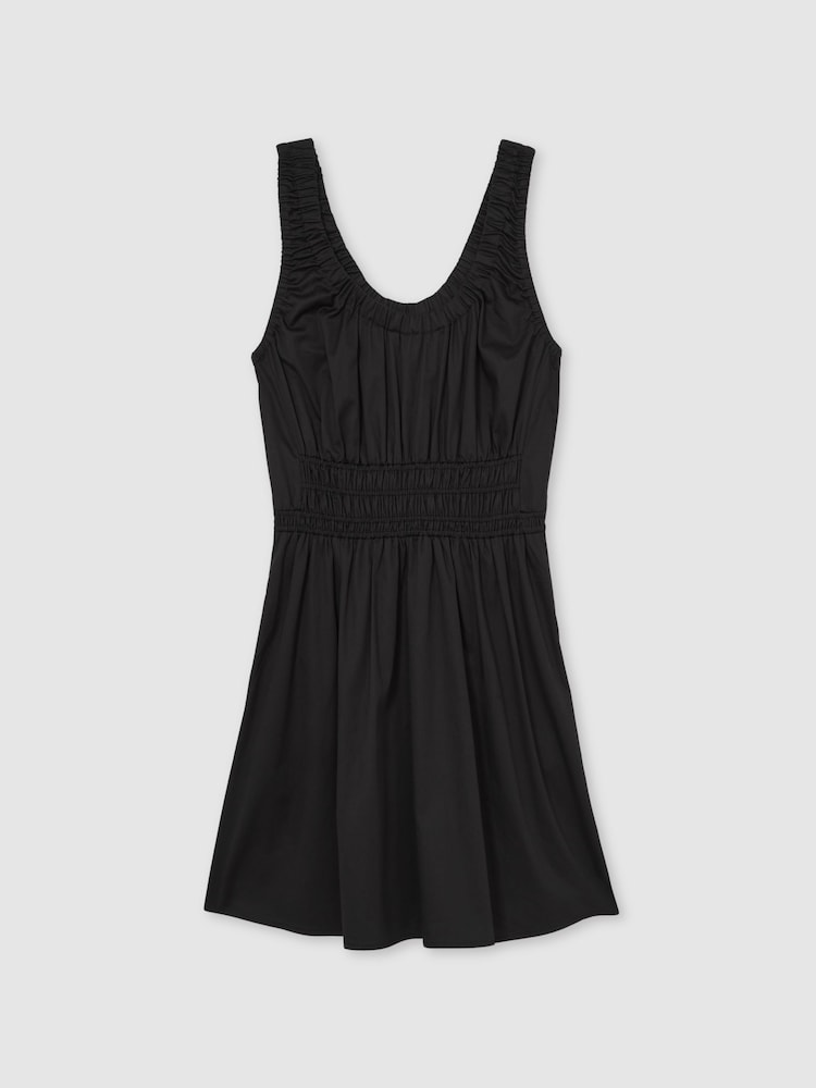 Reiss Black Abi Cotton Craft-Stitch Shirred Mini Dress - Image 2 of 6