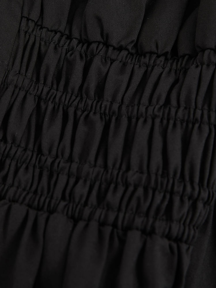 Reiss Black Abi Cotton Craft-Stitch Shirred Mini Dress - Image 6 of 6