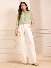 Love & Roses Green V-Neck Hardware Long Sleeve Blouse - Image 3 of 4